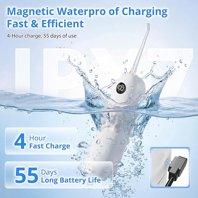 Portable Water Flosser for Teeth 100 Power Levels (0-150-PSI Variable Pressure) Mini Cordless Electric Floss for Tooth Cleaning and Flossing IPX7&amp250ML Water for Braces Aldult White