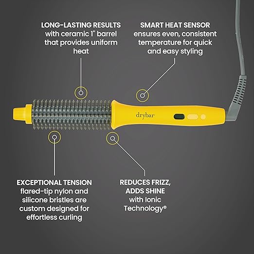 Drybar The Curl Party Heated Curling Round Brush – Salon Curling Wand with Long-Lasting Shiny Results