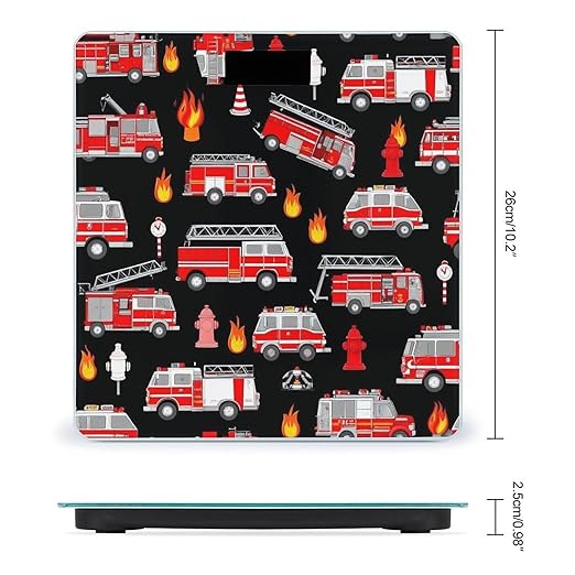 Women's Digital Bathroom Weighing Scale Automatic Switch Energy Saving Scale Smart Scale for Body Weight Red Fire Trucks Black