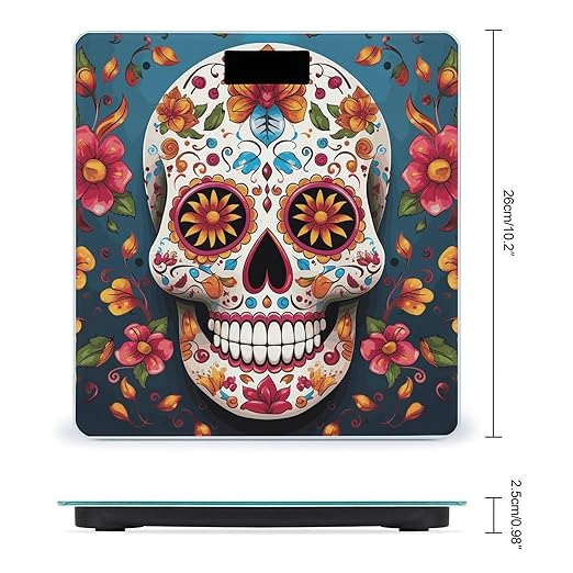 Colorful Sugar Skull Bathroom Scale for Body Weight Bathroom Digital Electronic Weighing Scale with Back Lit LED Display Sturdy Tempered Glass Weight Watchers Scales 400lb