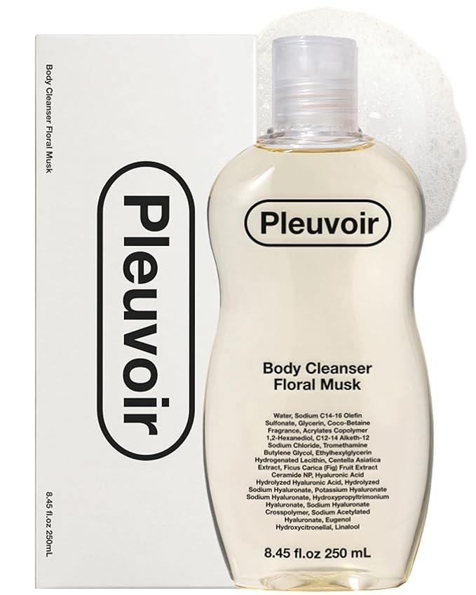 Pleuvoir Luxury Perfume Body Wash Floral Musk - French MANE Fragrance (Tuberose Iris &amp Musk) -Rich Moisturizing Foam with 8 Types Hyaluronic Acid Ceramides Shower Gel for Dry Skin 8.45 fl.oz