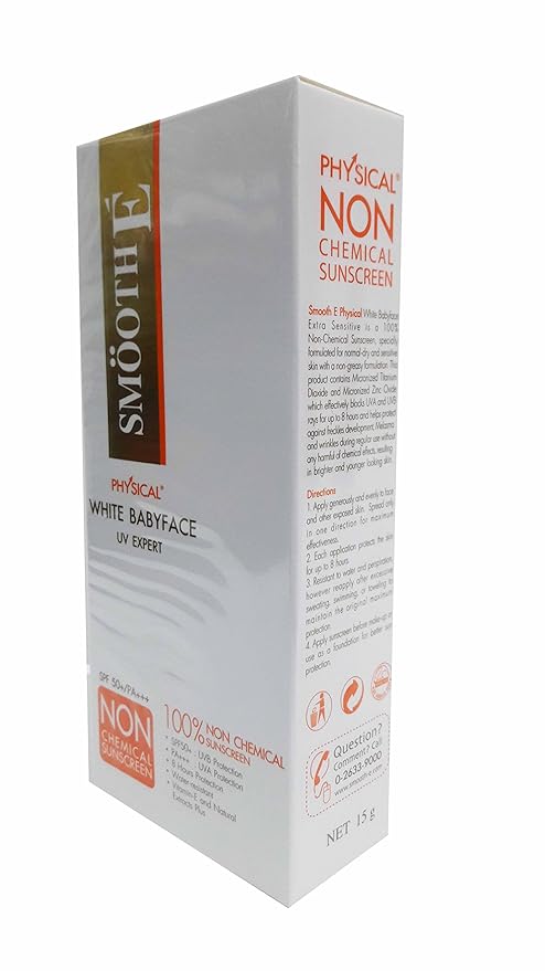Smooth E Physical White Babyface Uv Expert 100% Non-chemical White Babyface Sunscreen Spf 50+/pa+++. Extra Sensitive White Skin (15 G/Pack).