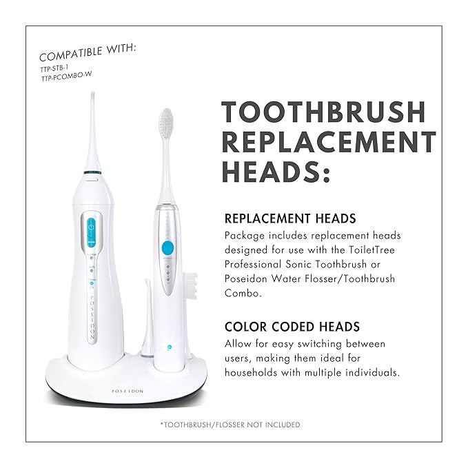 ToiltTree Products Poseidon Replacement Brush Heads for Poseidon Rechargeable Sonic Toothbrush 12 Pack