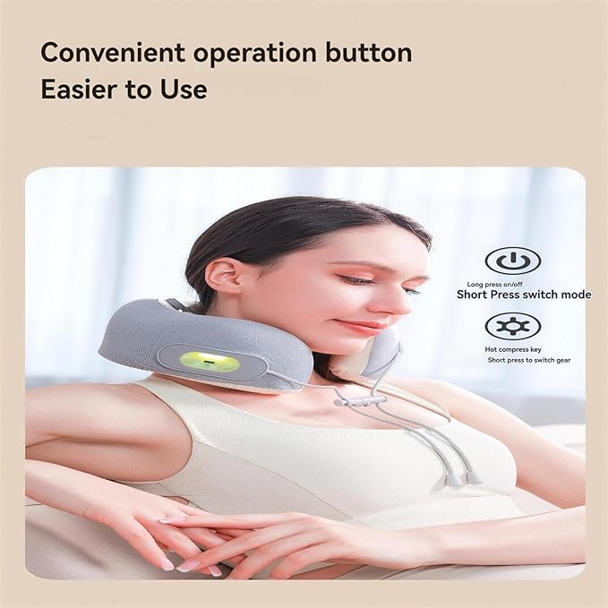 Neck Massager with Heat Rechargeable Heated Vibrating Massage Pillow Portable Neck Massager for Long Journeys on Planes and in Cars and for Office naps (Blue)
