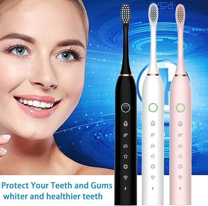 Electric Toothbrush for Adults Rechargeable Electric Toothbrush with 12 Brush Heads 42000vpm 6 Modes IPX7 Waterproof 3 Pack Soft Electric Toothbrush