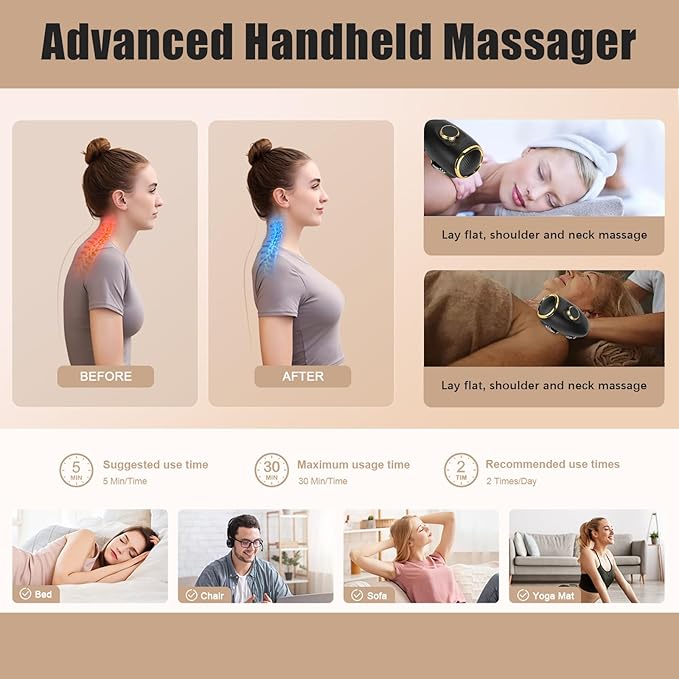 Professional Haircut Massager/Cordless Handheld Massager Vibration Neck/Legs/Hands/face Massager 2 Massage nodes 4000AMH (Black)