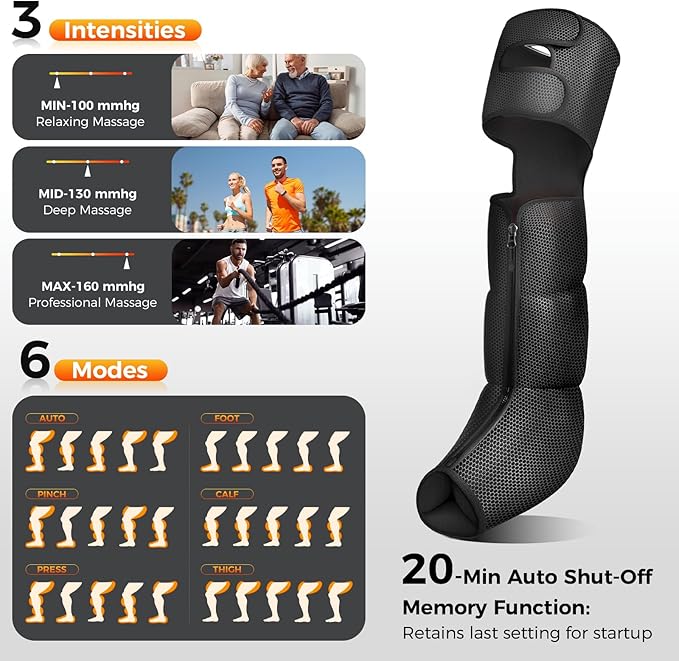 Nekteck Leg Compression Massager with Heat Leg Massager for Circulation and Pain Relief Air Compression Boot Massage Tool with 2 Heats 6 Modes Relaxation Tool for Men Women Athletes