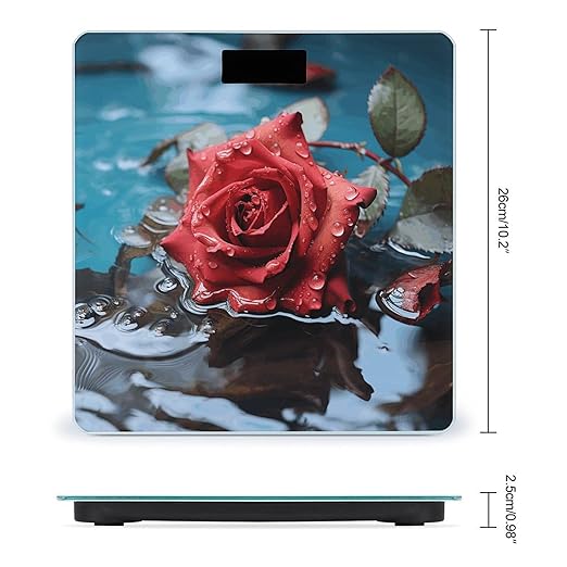 Red Rose in Water Scale for Body Weight Anti-Slip Sturdy Tempered Glass Weighing Machine Highly Digital Accurate Bright LCD Bathroom Scale for Household Gift