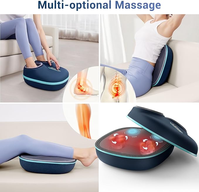2-in-1 Shiatsu Foot Massager with Heat Foot Warmer Heating Pad for Circulation and Pain Relief Plantar Fasciitis Neuropathy Adjustable Kneading Massagers for Feet Back Gifts for Women Men