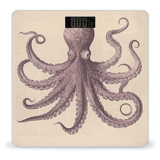 Vintage Octopus Scale for Body Weight Anti-Slip Tempered Glass Digital Bathroom Scales Clear LCD Display Weighing Scale Safe Rounded Corners Smart Scales
