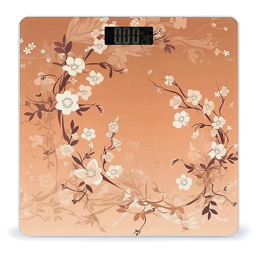 Flower Pattern Digital Bathroom Scale for Body Weight Weighing Scale with Backlit LCD Display High Precision Measurements &amp Measures Weight Up to 180kg