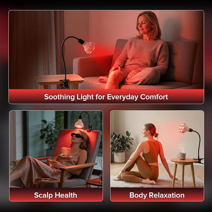 SANSI Red Light Therapy for Body Face with Clip 660nm 850nm 56Pcs Dual Chip LEDs High Irradiance Infrared Light Therapy Lamp for Skin Care Muscle Comfort Scalp Health Relaxation 32W E26 Base