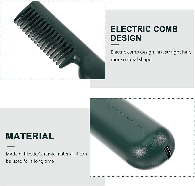 FRCOLOR USB Powered Electric Heating Hair Straightener Comb Small Portable Brush for Quick Frizz Smooth Styling Safe Close-Scalp Use Travel Home Business