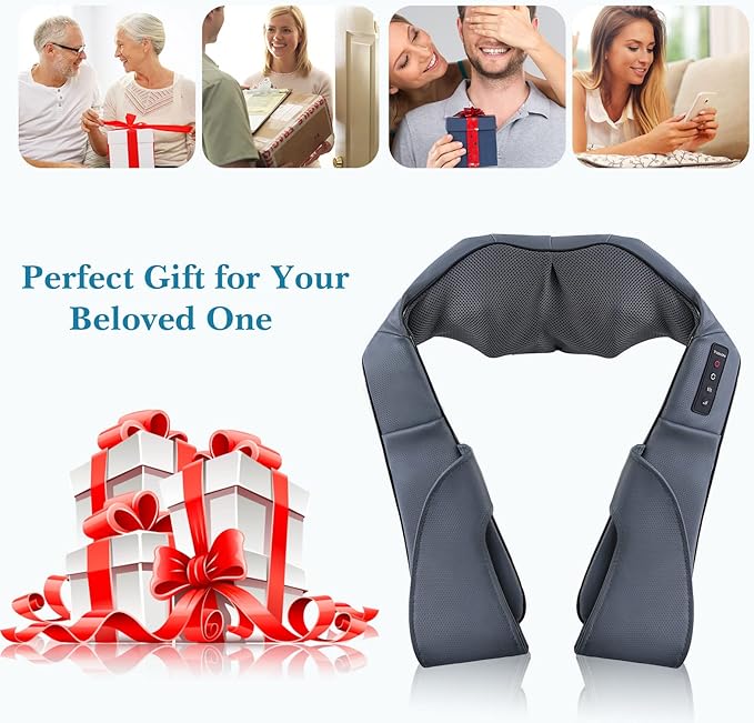 TRIDUCNA Shiatsu Neck Back and Shoulder Massager with Heat - Electric Deep Tissue 3D Kneading Massage Pillow for Lower Back Calf Legs Full Body Muscle Relaxation Home Office and Car Use