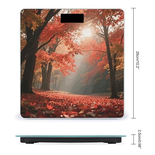 Autumn Maple Forest Bathroom Scale for Body Weight Bathroom Digital Electronic Weighing Scale with Back Lit LED Display Sturdy Tempered Glass Weight Watchers Scales 400lb