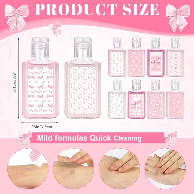 50 Pcs Pink Bow Mini Hand Sanitizer Bulk Pink Coquette Bow Party Favors 1fl oz Travel Size Hand Soap for Bachelorette Wedding Christmas Birthday Baby Shower Party