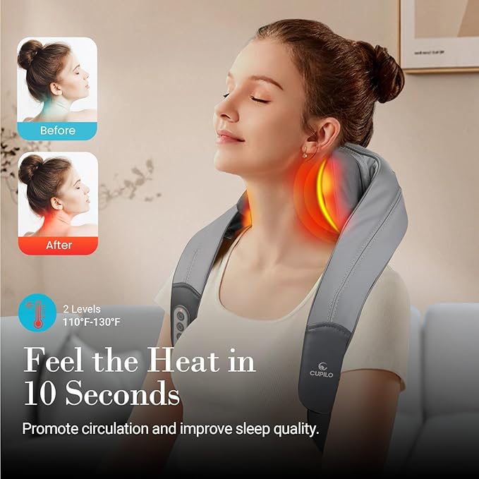 Neck Shoulder Massager with Heat -4D Expert Deep Tissue Kneading Massager Rechargeable Massage for Neck ShoulderTraps and Back Pain Relief