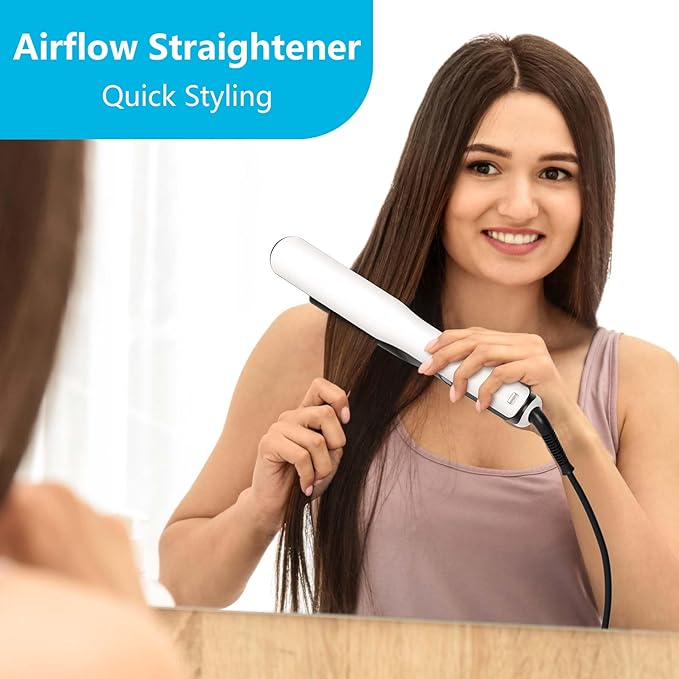 2 in 1 Professional Hair Straightener &amp Curler Titanium Plates with Cool Air Fan 3 Temp Settings (355℉-450℉) Negative Ion for Curly/Thick Hair Essential Oil Diffuser Clips &amp Aromatherapy