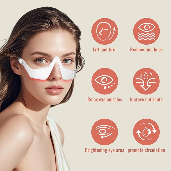 Under Eye Red Light Therapy 4 Modes Red Light Under Eye Therapy Glasses Microcurrent Eye Massager For Eye Bags Dark Circles Puffiness Wrinkles Fine Lines Relieving Eye Fatigue