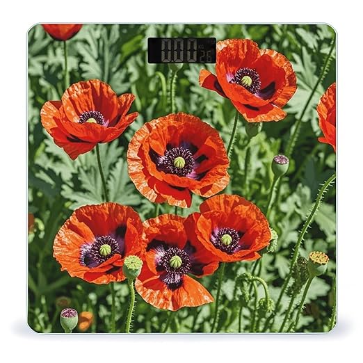 Red Geraniums Flower Bathroom Scale for Body Weight LCD Display Digital Bathroom Scale Tempered Glass Bathroom Weight Scales Fashion Smart Scales for Home Bedroom 400 Lb