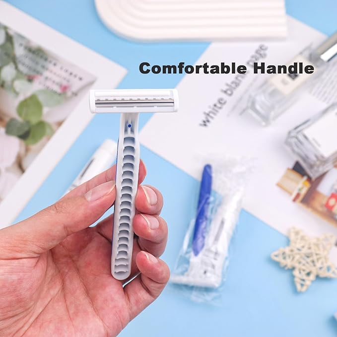 Disposable Razors in Bulk Pack of 120Blue Disposable Shaving Razors Individual Wrapped Twin Blade Bulk Disposable Razors with Clear Cap and 10g Shaving Cream for HomelessHotelTravelCharityShelter