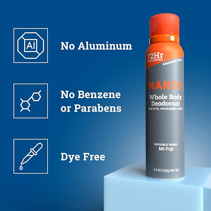 Mando Whole Body Deodorant For Men - Invisible Spray Deodorant - 72 Hour Odor Control - Low Irritation Formula - Aluminum Free Benzene Free - 3.6 ounce - 3pk - Bourbon Leather Mt Fuji Pro Sport
