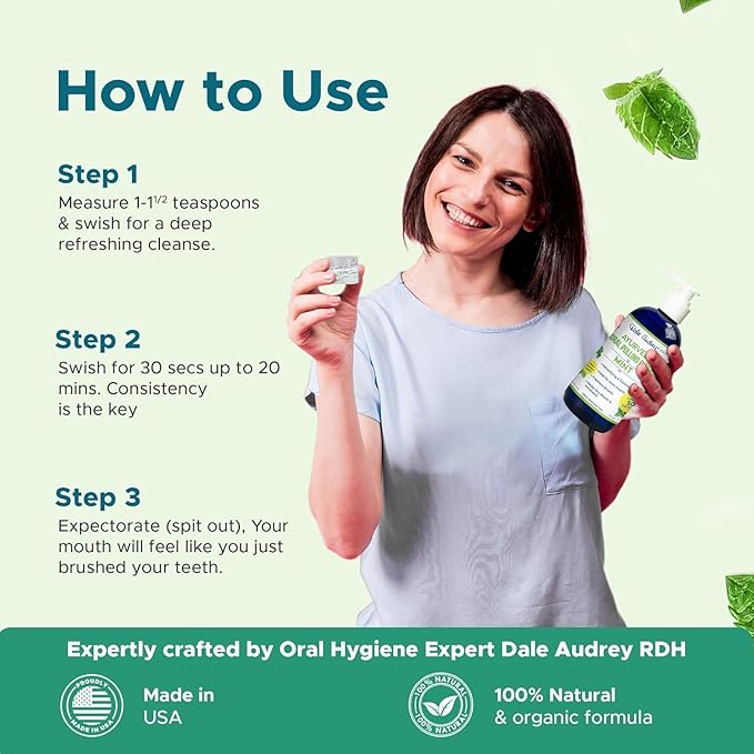 Dale Audrey Nano Hydroxyapatite Mouthwash Oil Pulling for Teeth and Gums | Mint Flavored Organic Mouthwash for Bad Breath | Essential Oils for Teeth Whitening &amp Fresh Breath Natural Mouthwash 8 oz