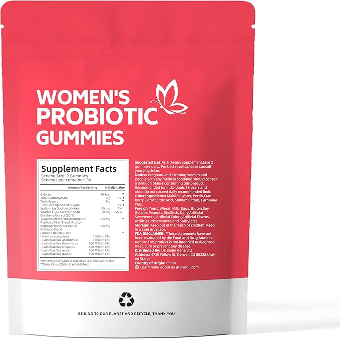 VivoNu Viginal Probiotics for Women Women Probiotic Gummies (180pcs/3bag)