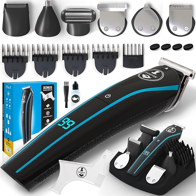 11-in-1 Men's Beard and Mustache Electric Trimmer Kit Cordless Body and Nose Hair Razors Set of Beard Clippers USB Rechargeable Battery Shaver for Men Lifetime Self-Sharp Blades