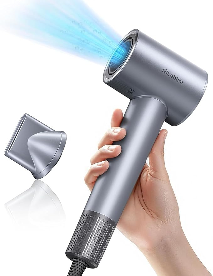 Hair Dryer High-Speed Ionic Low Noise Blow Dryer with Brushless Motor for Fast Drying Thermo-Control Quiet Compact Hair Blow Dryer Hairdryer with 1 Nozzle Attachments for Home Salon Travel