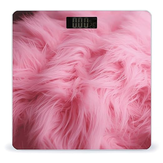 Pink Velvet Furry Textured Pattern Scale for Body Weight Precision Bathroom Weighing Scales with Back Lit LCD Display Sturdy Tempered Glass Body Weight Scales Digital Bathroom Scale 400lb