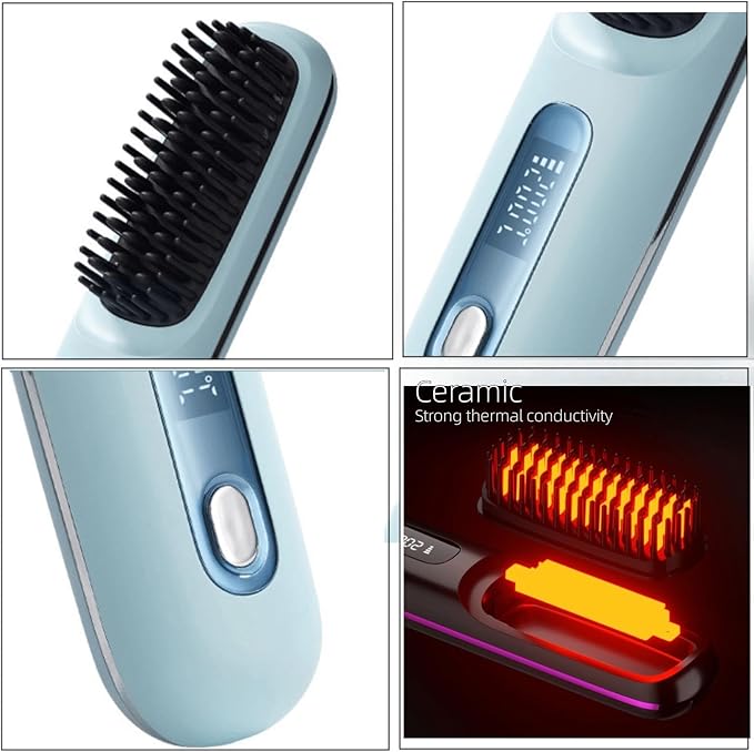 Protable Straightener Hair Brush Comb Fast Heating Hair Brush Anion Hair Straightener Comb for Travel Home Temperature Display