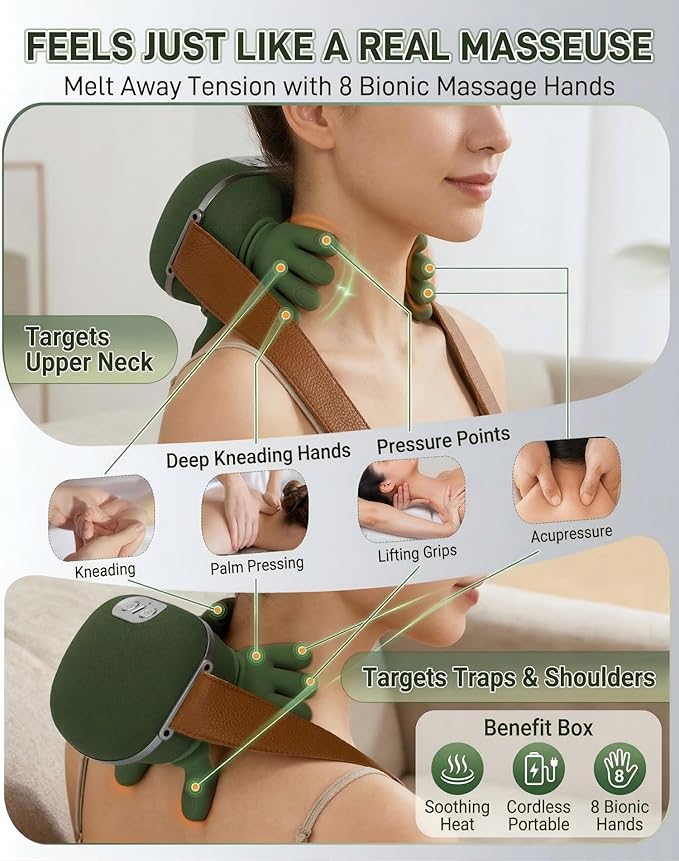 Neck and Shoulder Massager for Pain Relief Deep Tissue Bionic Electric Back Massage Tools Cordless Trap Massager Gift Choice