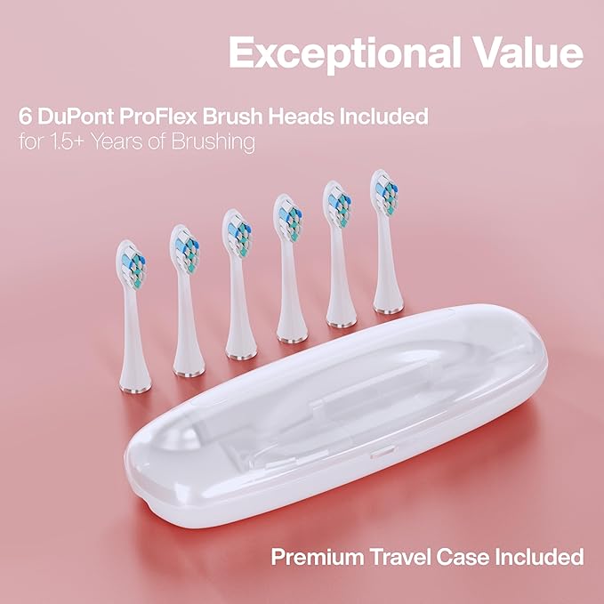 Aquasonic Vibe Series PRO – Ultra-Whitening Electric Toothbrush – 5 Modes &amp Smart Timers – Premium Travel Case &amp 6 Proflex Brush Heads – ADA Accepted Toothbrush (Rose Gold)