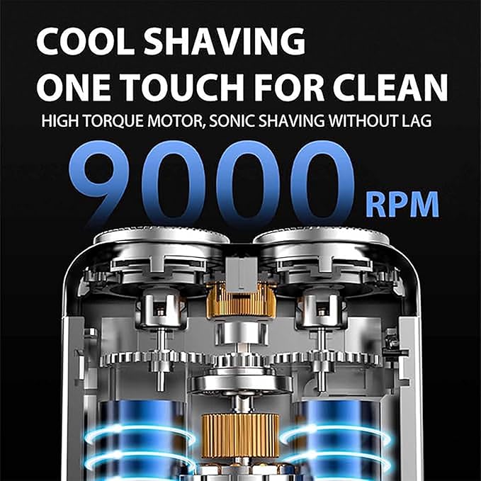 Luggage Mini Electric Rotary Dual Ring Pocket Beard Shaver Wet &amp Dry Shaving Cordless Rotary Shaver Portable Razor Suitcase Design USB Rechargeable for Home Travel (Blue)