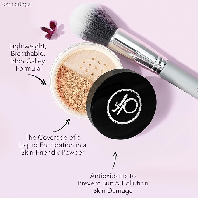 Dermaflage Mineral Powder Foundation - Full Coverage Talc-Free &amp Lasting Matte Finish - Natural Ingredients with Antioxidants - Safe for Sensitive Skin &amp Made in USA - Bronze Medium