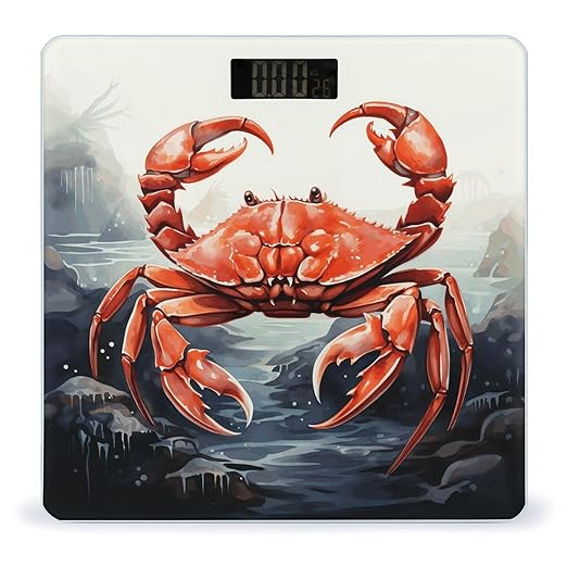 Red Crab Sea Bathroom Scale Automatic Power On/Off Body Scales LCD Backlight Display Square Digital Scale Rounded Corners Bathroom Scales for Home Bedrooms