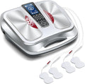 EMS Foot Massager with HeatTENS Electronic Muscle Circulation Stimulator with 4 Electrode Pads for NeuropathyRelieves Swelling Fatigue Plantar Fasciitis-Silent Operation (Silver) (Silver)