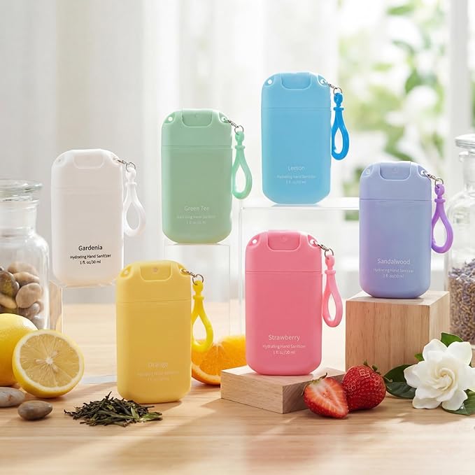 24 Pack Mini Hand Sanitizer Spray with Keychain Hand Sanitizer Mist Travel Size Bulk for Gym Purse Backpack Scent Moisturizing Hydrating Thank You Appreciation Gift for Employee Coworker Teacher