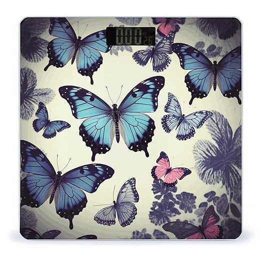 Beautiful Butterfly Scale for Body Weight Safe Rounded Corners Tempered Glass Digital Bathroom Scale LED Display 400lb Capacity Weight Scales with High Precision Sensors