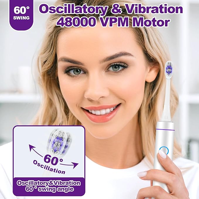 Metal Electric Toothbrush with UV ModeVibration and Oscillation Travel Toothbrush for Adults and Teen6 Brush Heads &amp Travel Case &amp Dust Cover 5 Modes &amp Timer One Charge Last 120 Day（Gr