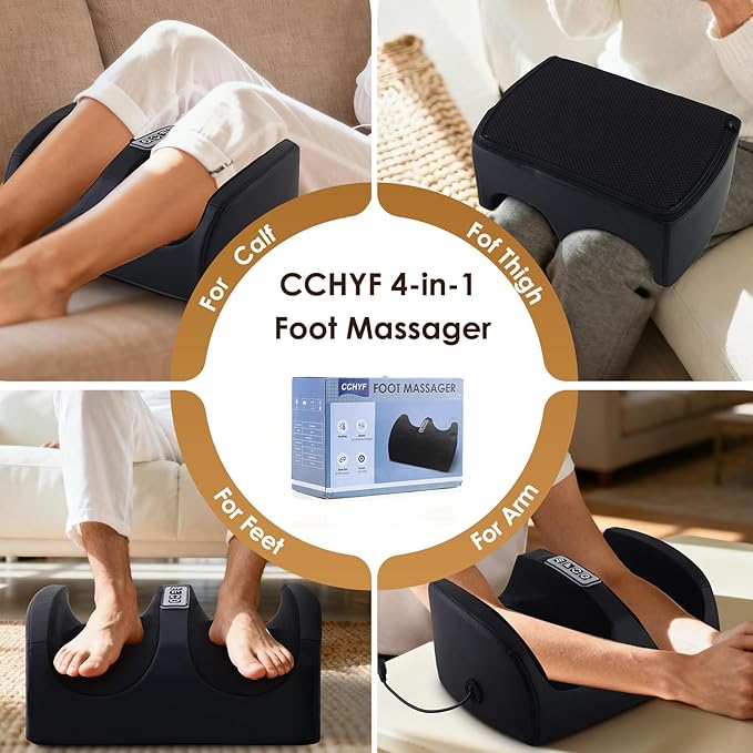 Foot Massager with Heat Electric Foot and Calf Massager with Roller Deep Tissue Massage for Plantar Fasciitis Neuropathy &amp Pain Relief Gifts for Women &amp Men(Black)