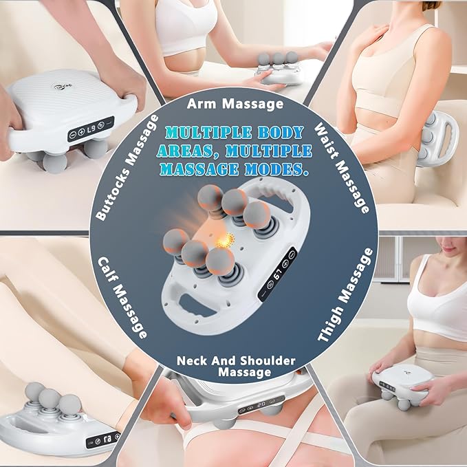 6 Head Massage Gun Deep Tissue with 9 Levels &amp 9 Modes Electric Massager Tool for Legs Arms Waist Back Buttocks - Full Body Muscle Pain Relief Ideal Gifts for Women Men Mom and Dad