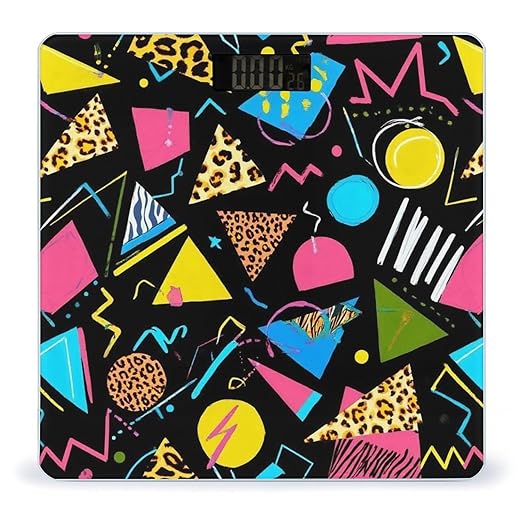 Automatic Switch Digital Bathroom Weighing Scale Smart Scale for Body Weight Geometric Checkered Zebra Tiger Leopard Print Retro 80s 90s Black