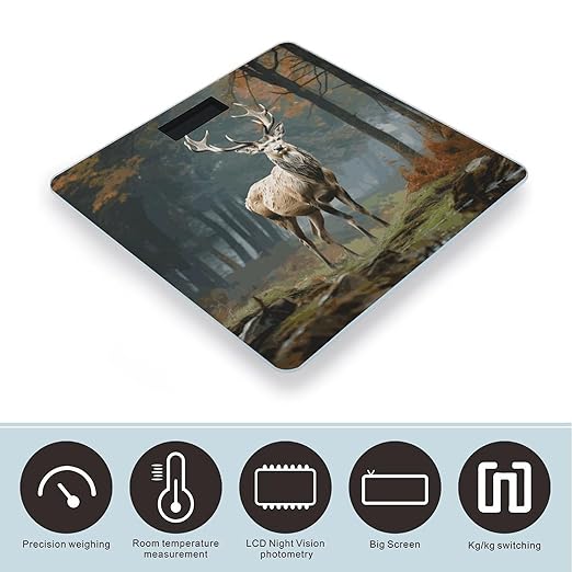 Deer Animals Bathroom Scale for Body Weight Bathroom Weighing Scale with Backlit LCD Display Highly Accurate Measures Weight Up to 180kg
