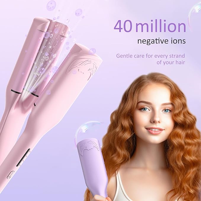 32mm (1.25) Wave Curling Iron 2 Barrel Ionic Deep Waver Hair Tool with 4 Temperature Settings Fast Heating Anti-Scald Hair Crimper for All Hair Types (Purple)