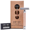 Parker Open Comb Double Edge Safety Razor – Heavyweight Chrome Handle for Closer Shaves – Includes 5 Razor Blades – Ideal for Men or Women (Rose Gold)