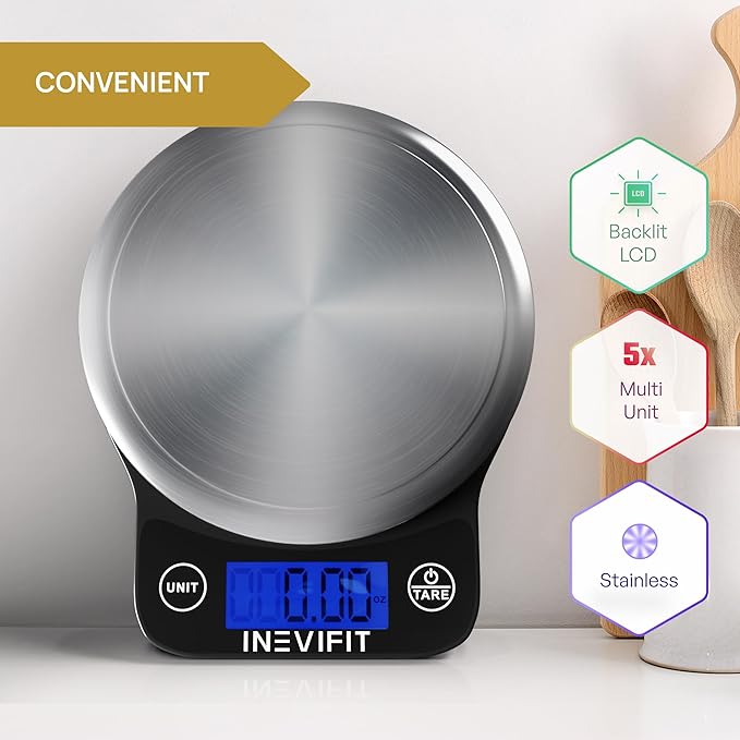 INEVIFIT Bathroom Scale &amp Digital Kitchen Scale Fitness Bundle Complete Body Composition and Nutrition Tracking Solution with Batteries Included