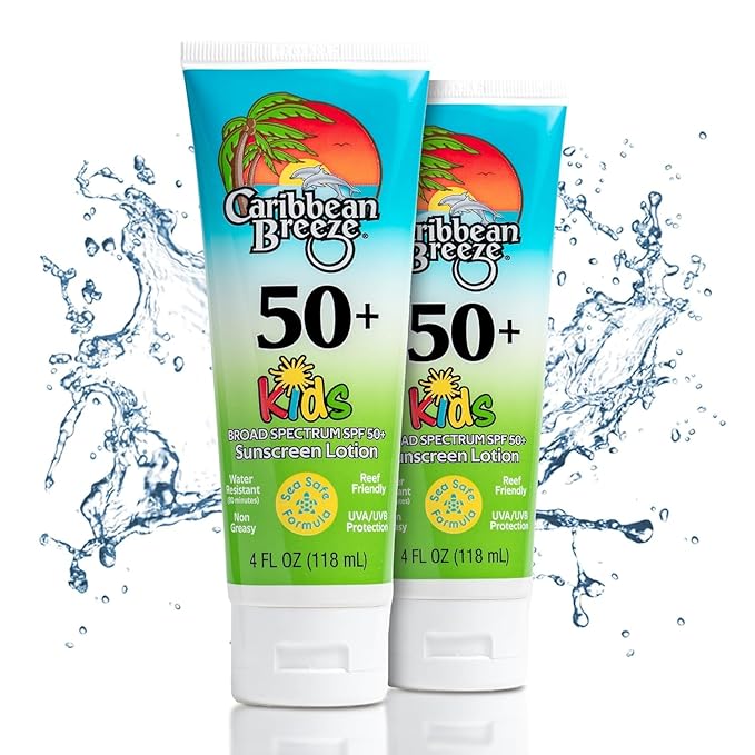 Reef Friendly Kids Sunscreen SPF 50 Mango Lime Scent Body Lotion Rich in Anti-Oxidants Water Resistant Up to 80 Minutes Broad Spectrum 4 oz 2 Pack