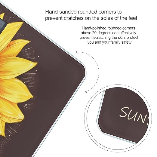 You are My Sunshine Sunflower Bathroom Scale Large LCD Backlight Display Digital Scale Rounded Corners Body Scales Automatic Power On/Off Bathroom Scales for Home Bedrooms